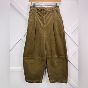 NWT Poetry Corduroy Wide Leg Cropped Pants Taupe Brown Pleated Barrel Sz 2
